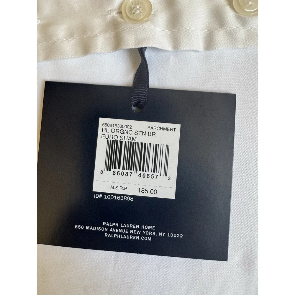 Ralph Lauren Organic Cotton Sateen Border European Sham‎ Parchment White $185